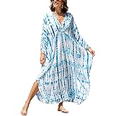 Plus Size Women's Kaftan V-Neck Summer Maxi Swimsuit Coverup Moo Moos Beach Dress