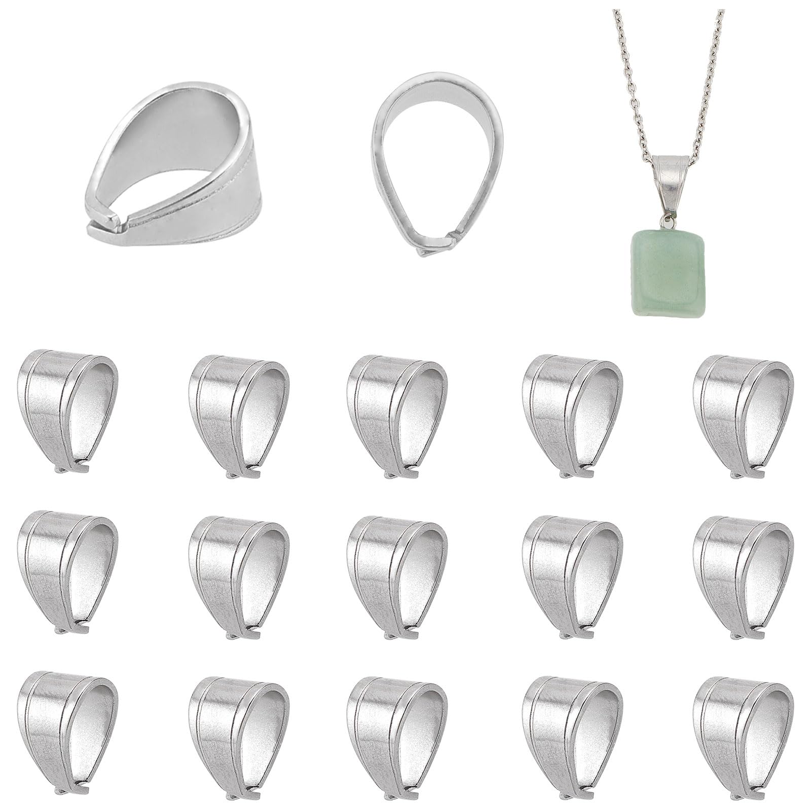 PandaHall Elite 20pcs 304L Stainless Steel Pinch Bails, Stainless Steel Color, 11x7mm