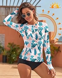 WOWENY Women Rash Guard Long Sleeve Swimsuit Top
