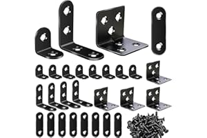 mxuteuk 96PCS L Brackets for Shelves & Flat Plate Straight Bracket,Black Stainless Steel Shelf Brackets,L Shape Heavy Duty Metal Corner Brace for Wood Furniture Cabinet Chair (0.78,1.2,1.57,1.97inch)