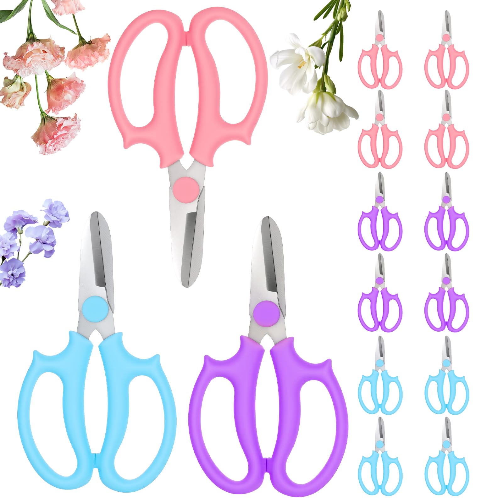 Photo 1 of 12 Pcs Flower Scissors, Stainless Steel Floral Shears Fresh Flowers Stem Scissors Garden Plant Pruning Shears for Flower Arrangement Branches and Leaves Trimming (Pink, Blue, Purple)