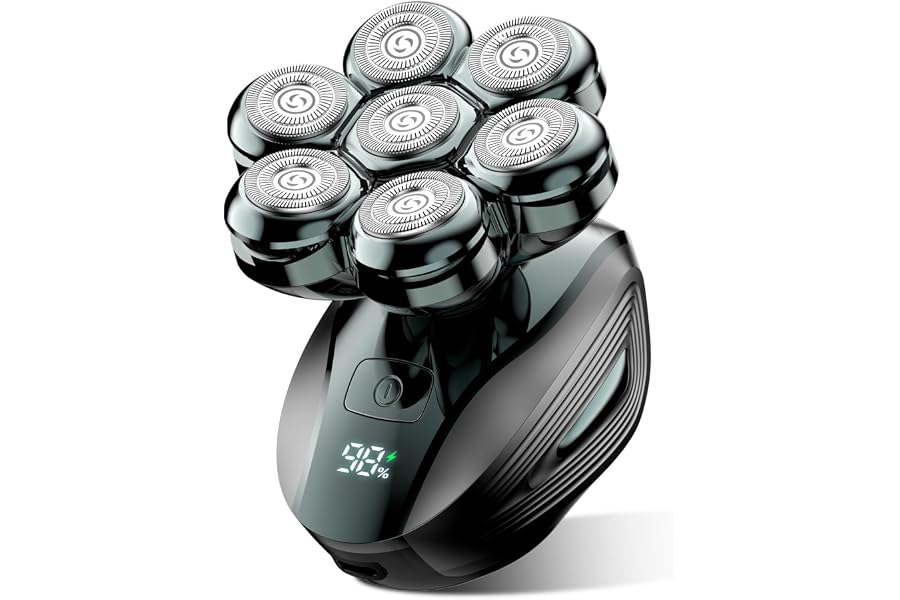 Head Shavers for Bald Men: 7D Floating with 120-Min Run - Grass Green | Electric Razor with Magnetic Removable Head - Wet/Dry Shaving - LED Display - Type-C Fast Charging for Travel