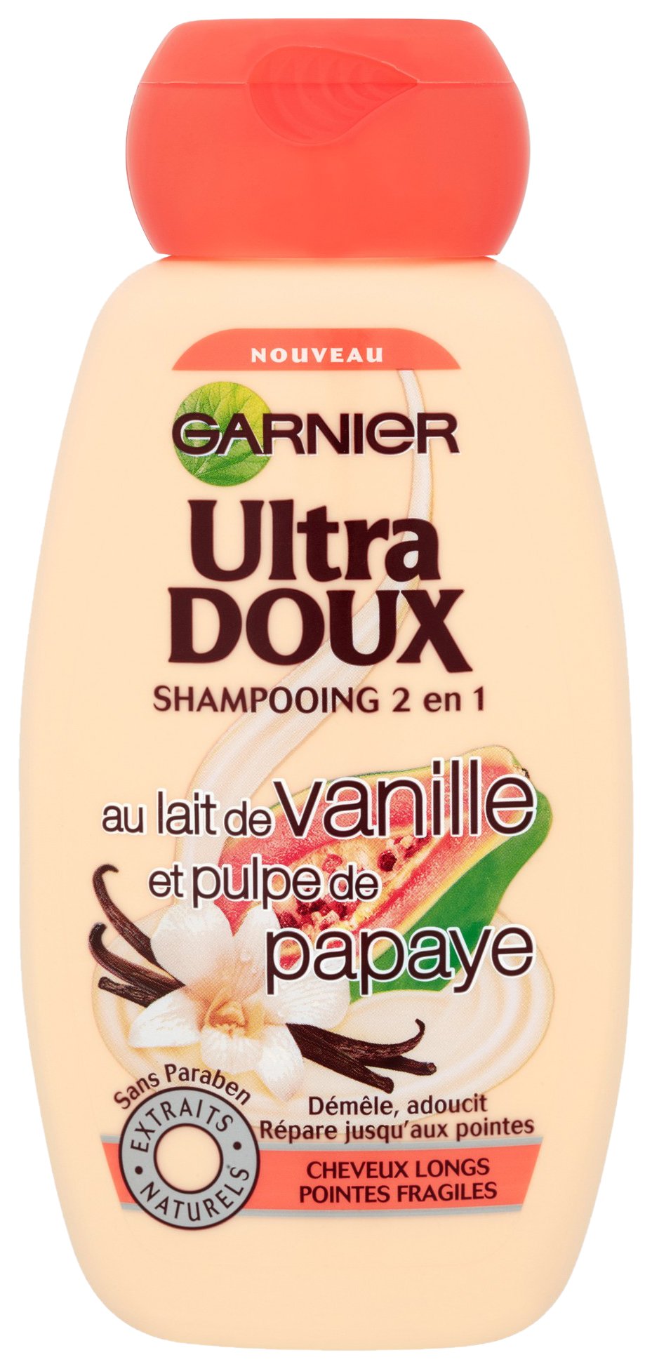 Garnier Ultra Soft 2-in-1 Shampoo for Long Hair Fragile Ends Vanilla Milk/Papaya Pulp 250 ml – Pack of 3