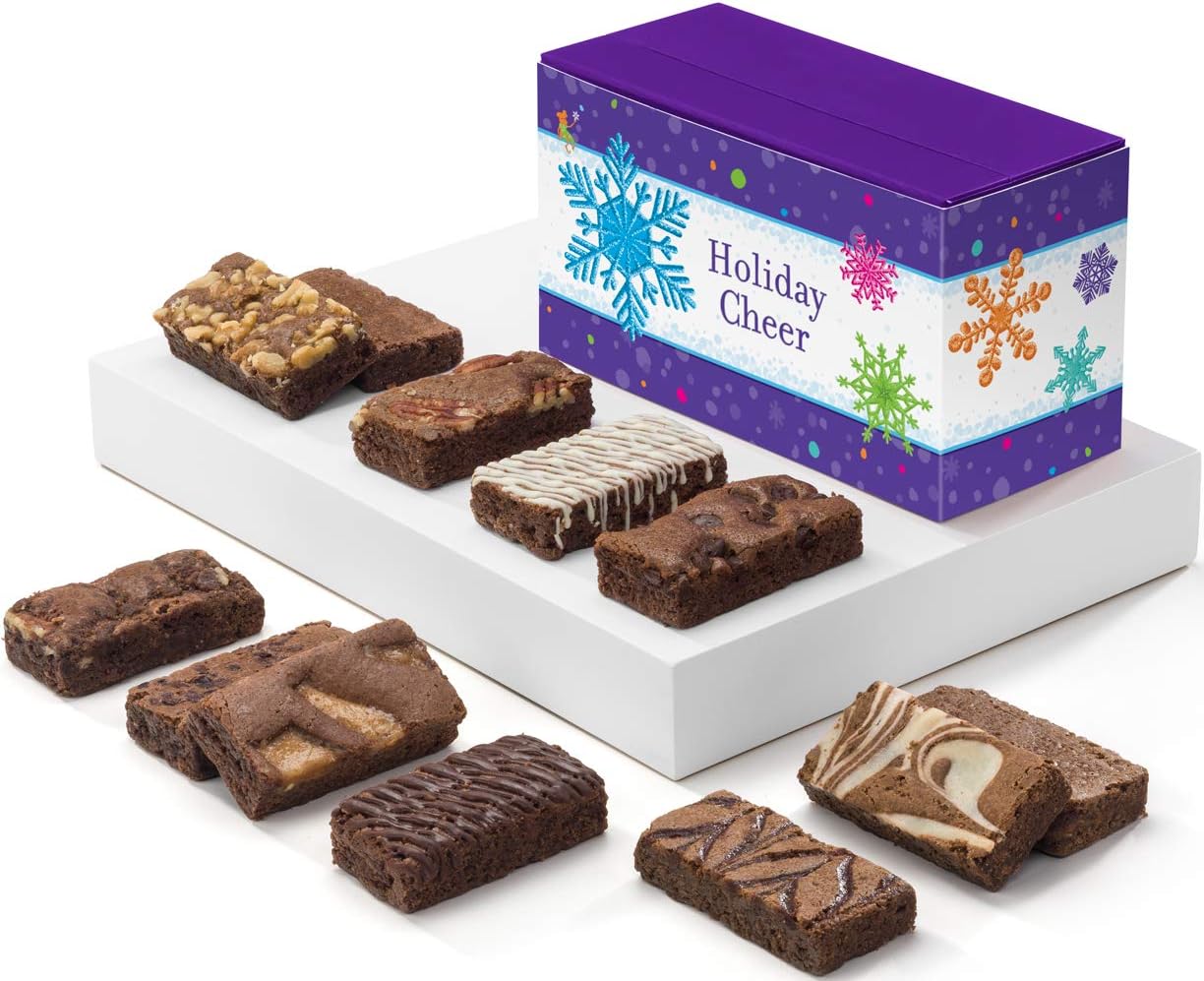 Fairytale Brownies Holiday Cheer Sprite Dozen Gourmet Chocolate Food Gift Basket - 3 Inch x 1.5 Inch Snack-Size Brownies - 12 Pieces - Item HR212HC