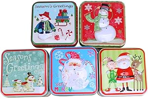SUPVOX Christmas Tin Gift Box Metal Cookie Box Candy Storage Containers with Lids for Confectioneries Holiday Supplies 5Pcs (