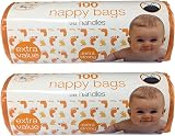 Tidyz Nappy Bags Pack of 100 Thick On A Roll with Tie Handles