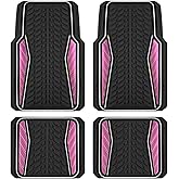 PIC AUTO Car Floor Mats, Pink Aluminum-Molded with Full-Circle Iridescent Inlay Strip Car Mats, Universal-Fit Rubber Mats for Cars, Trucks & SUVs, All-Weather, Non-Slip, Easy-to-Clean Interior Mats