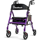 BlessReach Lightweight Rollator Walker with Seat for Senior,Burgundy | 300 lb Capacity, 5-Position Adjustable Height, Premium Hybrid Rolling Walker - Aluminum and Carbon Steel