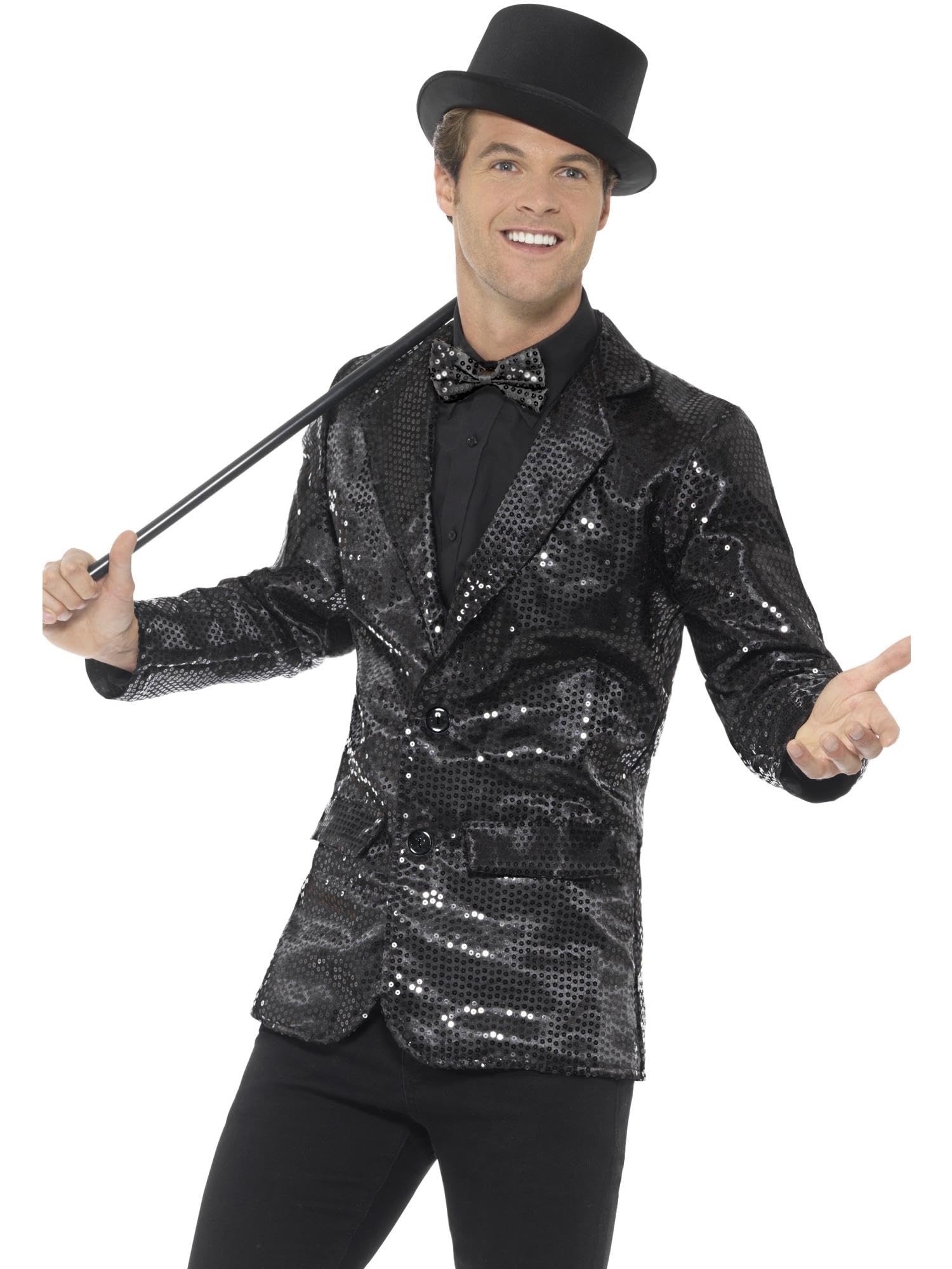 Smiffys Sequin Jacket, Mens, Black, Party & Carnival Fancy Dress, Party Dress Up Costumes