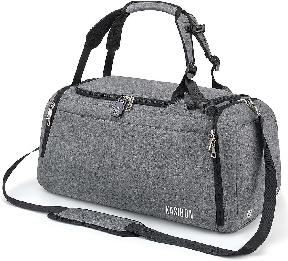 KASIBON Sports Duffle Bag 42L with Shoes Compartment Wet Pocket Grey