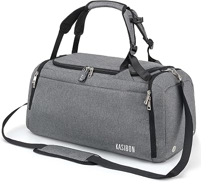 KASIBON Sports Duffle Bag 42L with Shoes Compartment Wet Pocket Grey