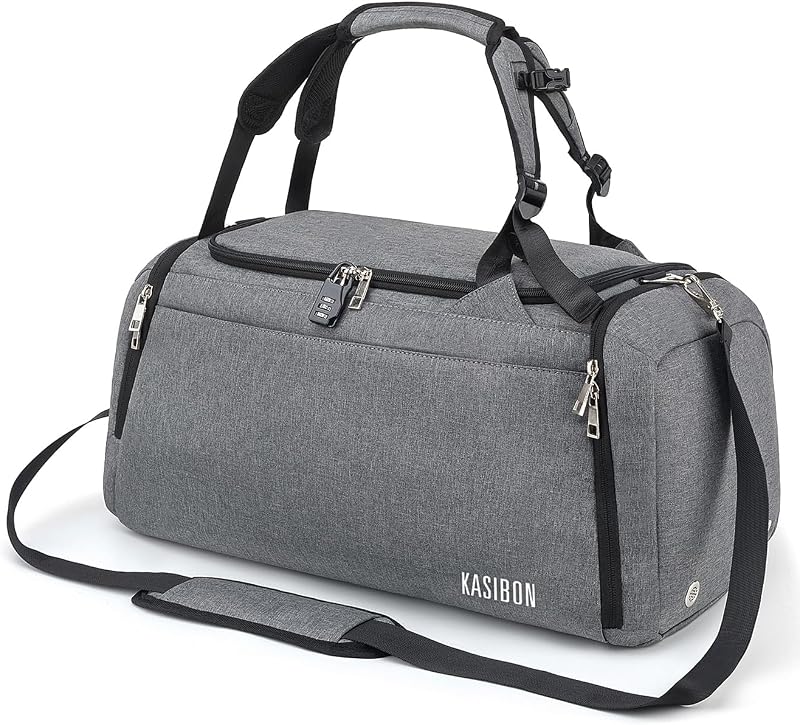 KASIBON Sports Duffle Bag 42L with Shoes Compartment Wet Pocket Grey