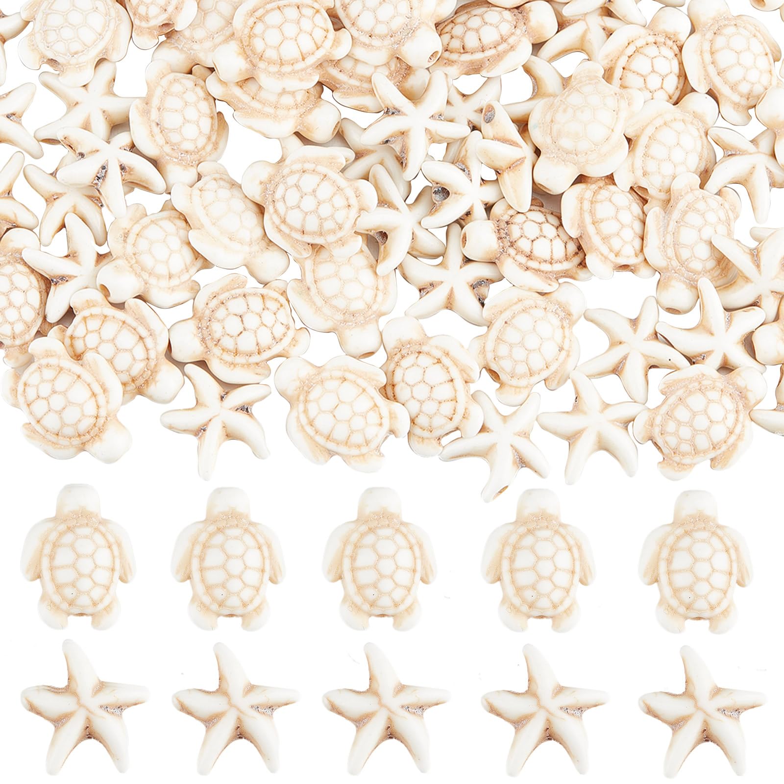 SUNNYCLUE 1 Box 80+120Pcs Turtle Beads White Starfish Beads Bulk Synthetic Turquoise Turtles Bead Summer Sea Ocean Animal Beaded Kit for Jewellery Making Beading Supplies DIY Necklace Bracelets Craft