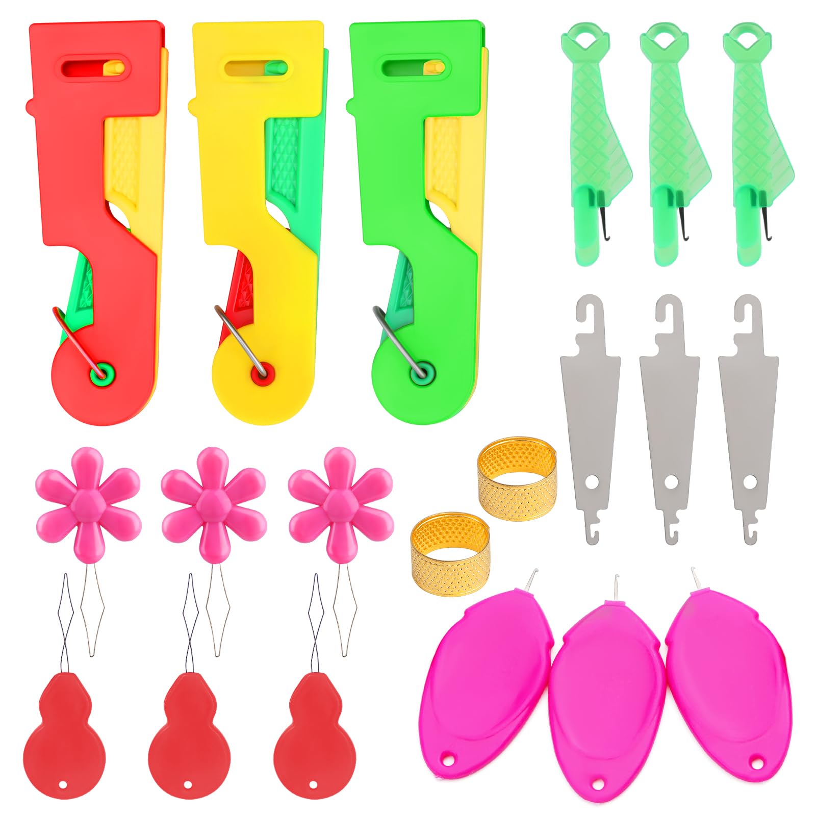 ENCHOL 20 Pcs Needle Threaders for Hand Sewing, Colorful Kit with Flower, Automatic, Gourd, Fish, Thumb Shaped Threaders & Gold Thimble