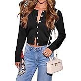 Ezbelle Women's Crop Sweater Long Sleeve Tops Shrugs Flowy Cardigan Sweaters Knit Button Ruffle Shirt Fall Fashion