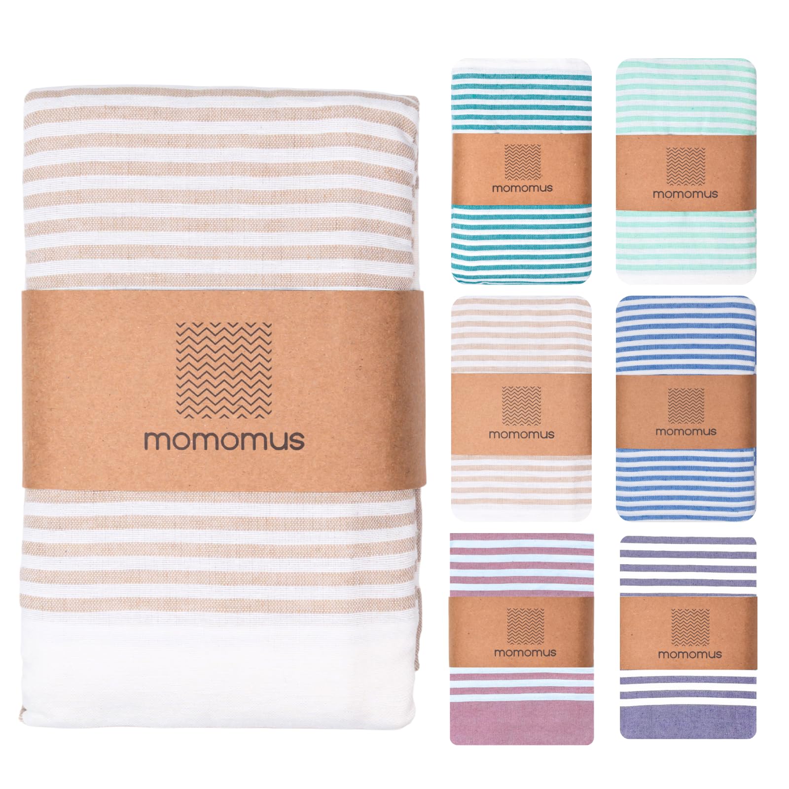 MOMOMUS XXL Fouta - Extra Large Picnic Blanket for the Beach – With Fringes, Foldable, Lightweight – Sandproof Beach Blanket, Lightweight Sandless Beach Mat – Beige, 210x240 cm
