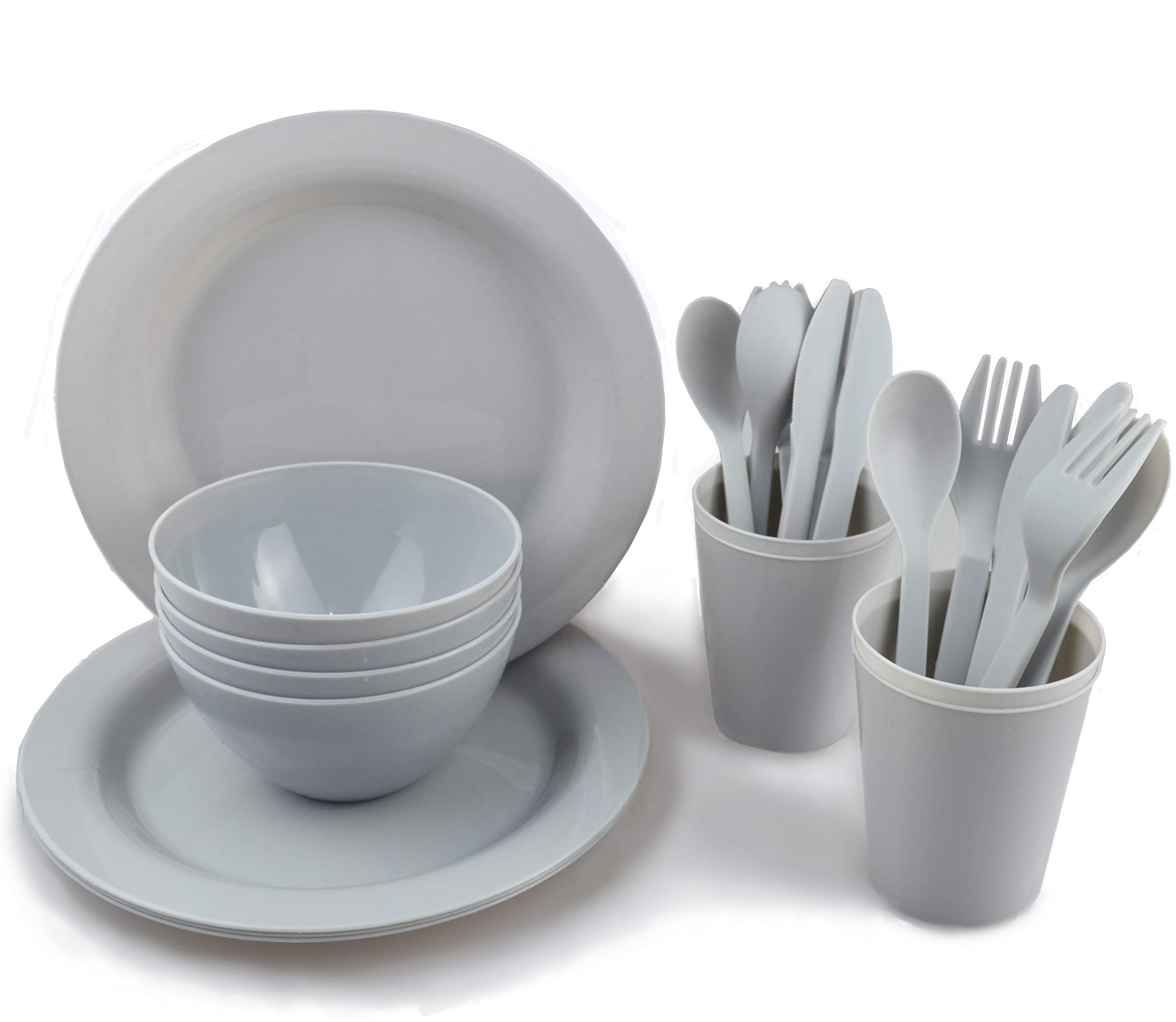 Photo 1 of Plastic Plates and Bowls Sets,College Dorm Room Essentials Dishes Set Camping Plates,Dinnerware Accessories Mess Kit-Microwaveoven Safe BPA-Free with Mesh Bag-24PCS