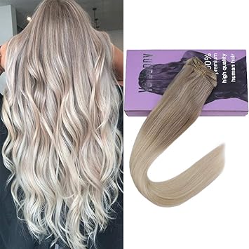 Amazon Com Vesunny Blonde Clip In Real Hair Extensions Balayage