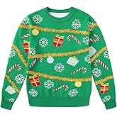 Lovekider 7-14 Years Girls Ugly Christmas Sweater for Kids Tinsel Garland Embellished Holiday Knit Pullovers