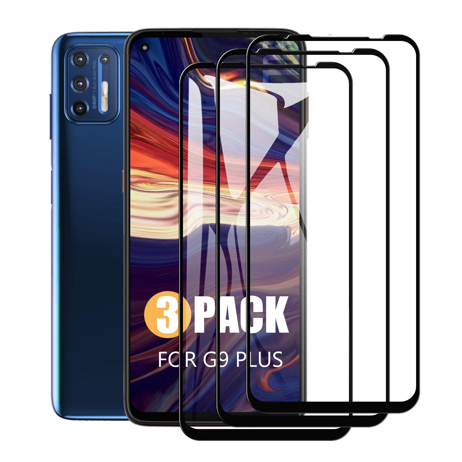 SCL Screen Protector Compatible with Moto G9 Plus Screen Protector for Moto G9 Plus Tempered Glass Film [3-Pack], [3D Curved Full Coverage, Easy Installation, Bubble-free, 9H Hardness]