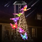 Winzwon Butterfly Wind Chimes Solar Lights Outdoor Garden Decor
