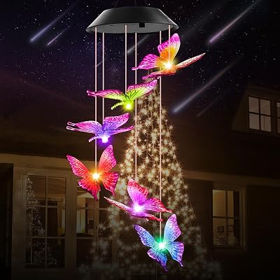 Winzwon Butterfly Wind Chimes Solar Lights Outdoor Garden Decor