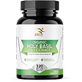 Organic Holy Basil 20:1 Extract, Max Potency, 2.5% Ursolic Acid, 120 Vegan Capsules, 4-Month Supply, Concentrated & Standardized 20X Tulsi Extract, 100% Certified Organic, Non-GMO