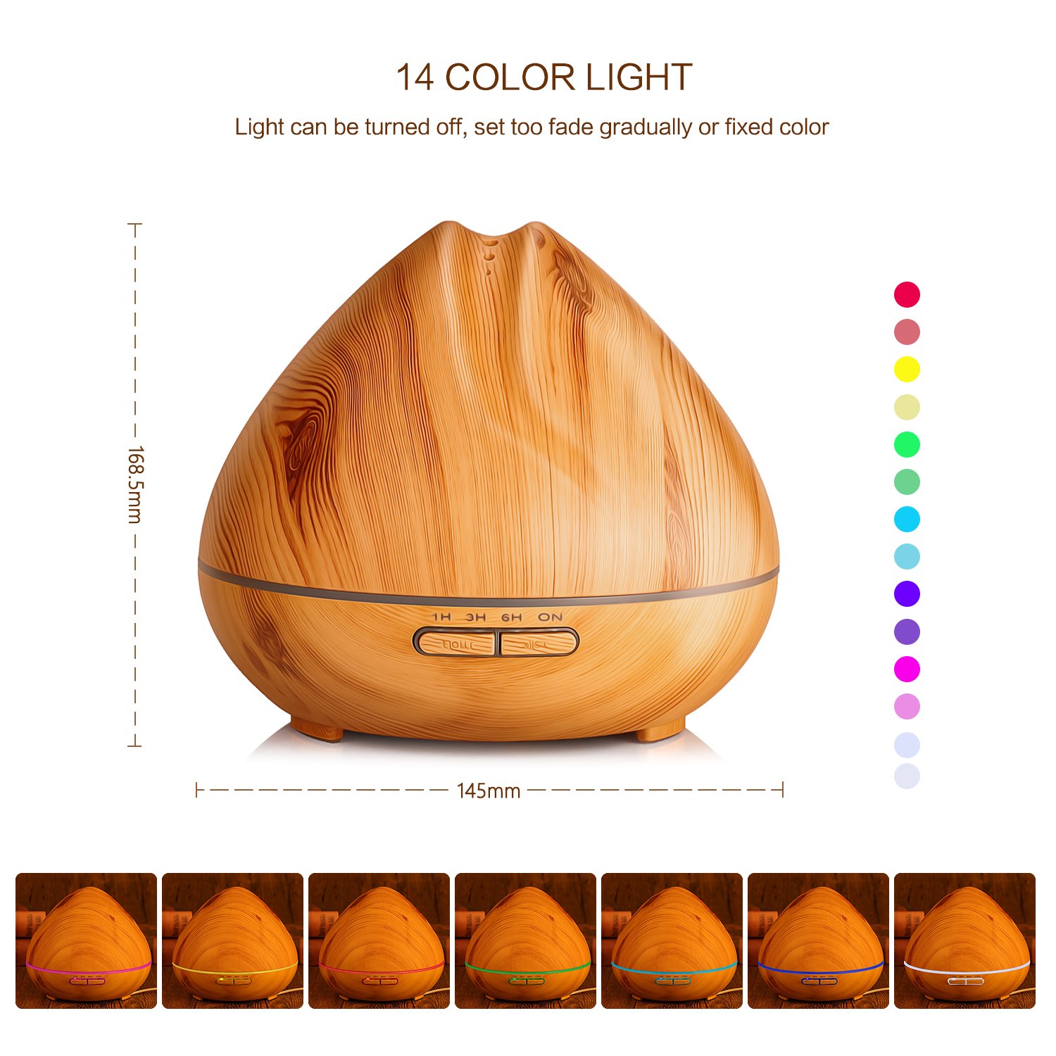 OMOTON Aroma Diffuser, 400ML Essential Oil Diffuser for Aromatherapy, Ultrasonic Cool Mist Humidifier with 14 Color LED Lights, Fragrance For Home Office, Bedroom, Bathroom, Yoga, Spa (2017 Version)