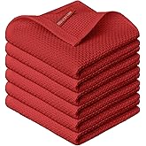 Artoid Mode 100% Cotton Dark Red Waffle Weave Kitchen Dish Cloths, 12x12 Inch Ultra Soft Absorbent Quick Drying Kitchen Dish Towels Set of 6