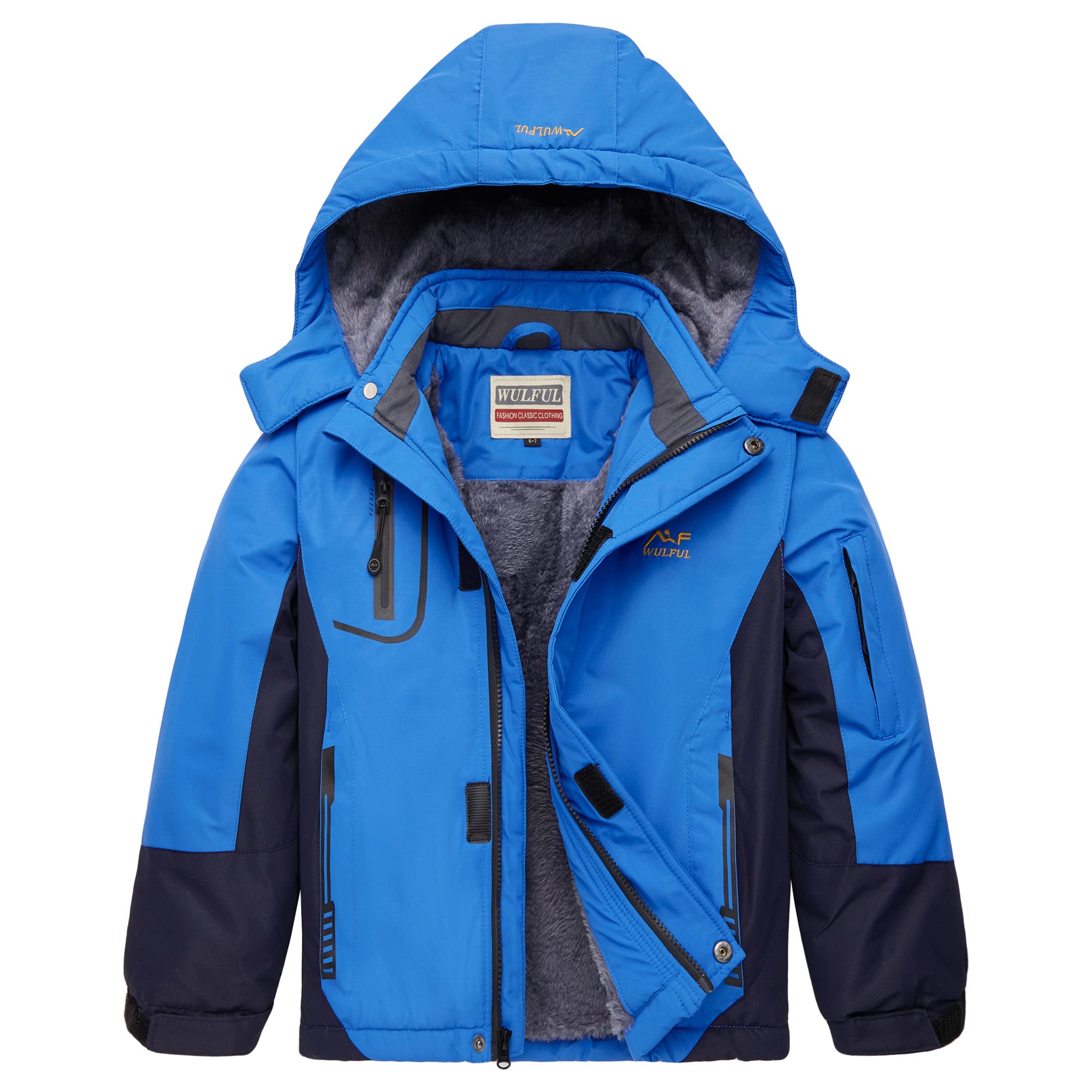 Photo 1 of WULFUL Boy's Waterproof Ski Jacket Warm Fleece Hooded Winter Snow Coat