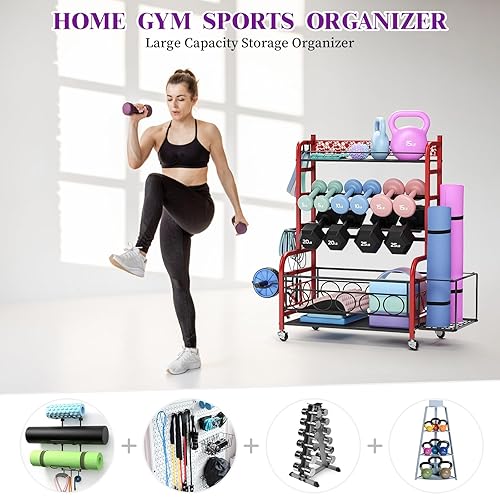 Weight Rack 400LB Dumbbell Rack With Lockable Wheels | Home Gym Storage For Weights & Yoga Mats Yoga Mat Kettlebell Storage Stand