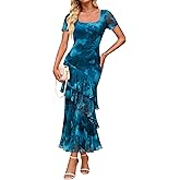 ZESICA Women's Summer Floral Bodycon Maxi Dress 2026 Square Neck Mesh Ruffle Elegant Cocktail Wedding Party Long Dresses