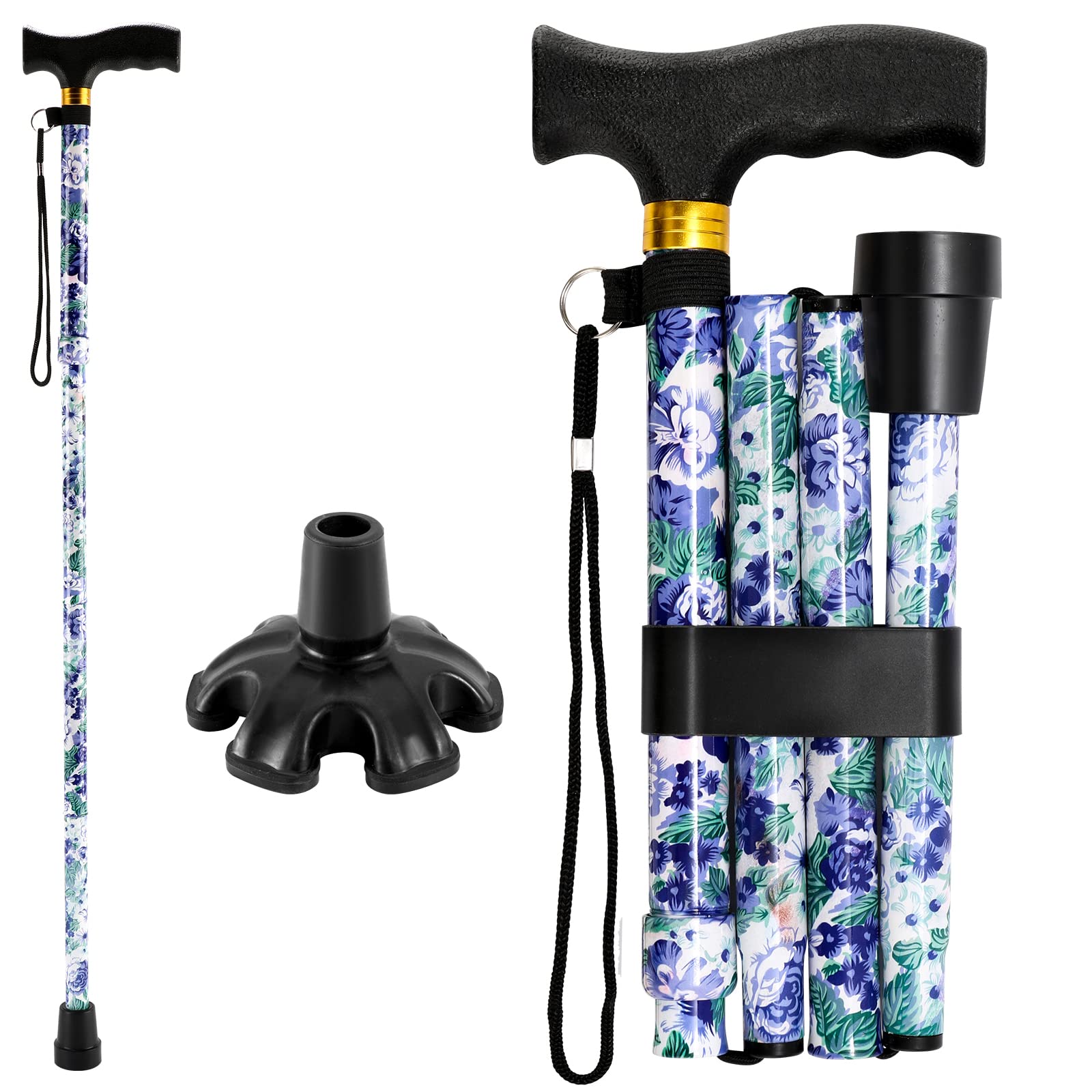 Walking Cane PANZHENG Cane for Man/Woman | Mobility & Daily Living Aids | 5-Level Height Adjustable Walking Stick | Comfortable Plastic T-Handle Portable Walking Stick Folding Cane