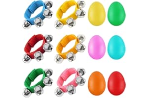 Cyrico 12 Pcs Shakers Musical Instruments Set, 6 Egg Shakers and 6 Adjustable Wrist Band Jingle Bells for Kids and Adults, Ideal for Christmas Party, Percussion Rhythm Learning, Birthday Gift