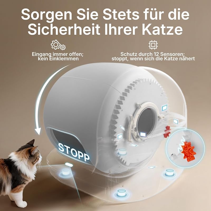 Purobot Max 3 Selbstreinigende Katzentoilette,76L Katzenklo Selbstreinigend,Doppelte Geruchsbeseitigung,Um 43% vergrößrter Eingang,Verbesserte auslaufsichere Innenhülle für Mehrere Katzen