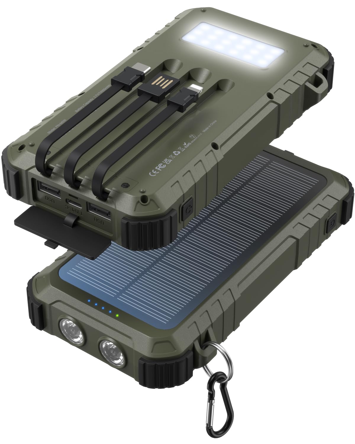 Uukto Power-Bank-Solar-Charger 45800mAh Fast Charging with 3 Built-in Cables LED Flashlight Portable External Battery Pack Compatible with All Smartphone, Tablet, Drone, Camera, etc.