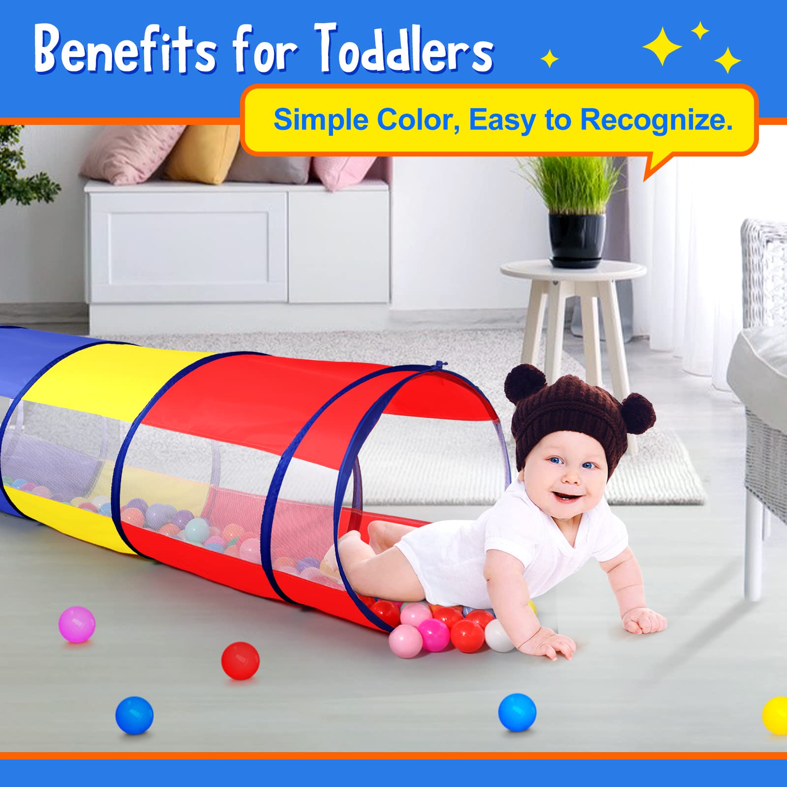 Kids Play Tunnel for Toddlers, Pop Up Crawl Through Tunnel Play Tent for Baby Infant Children or Dog with 2 Mesh Sides, Kids Tunnel Toys or Gift Indoor & Outdoor (Colorful Crawling Tunnel)