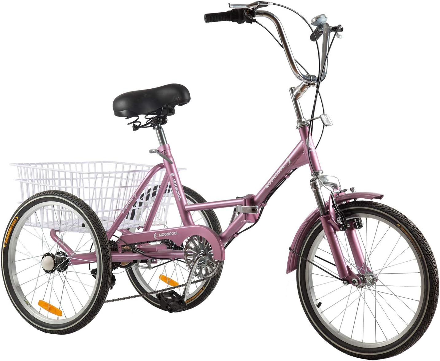 MOPHOTO Adult Folding Bike Tricycle 7 Speed 20 Inch Three Wheel Bike Cruiser Trike with Low-Step Through Frame/Large Basket/Adjustable Seat