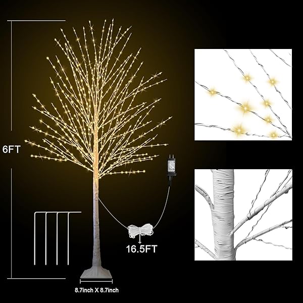 6FT LIGHTED BIRCH TREE, BIRCH TREE WITH 880 LED LIGHTS, 8 TWINKLING MODES AND TIMER, DIMMABLE, TWINKLE CHRISTMAS TREE FOR INDOOR OUTDOOR HOME PARTY GARDEN WEDDING DECORATIONS