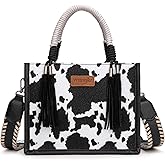 Montana West Wrangler Tote Bag Cow Print Western Satchel Bags for Women with Braided Rope Handle