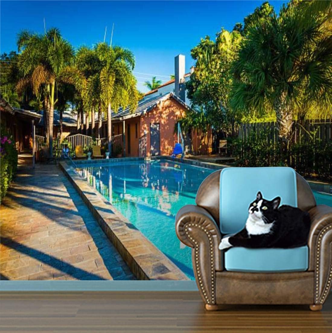 ZEBTBLA Wall Mural Swimming Pool at a Hotel in west Palm Beach, Florida Palm beachs Self-Adhesive Large Wallpaper Landscape Wall Stickers Photo Wall Decor Living Room Office - 100"x144"