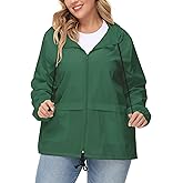 Avoogue Plus Size Raincoat Women Waterproof Rain Jacket Packable Outdoor Hooded Windbreaker