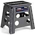 Flottian 13" Folding Step Stool for Adults and Kids Holds Up to 300 lbs,Non-Slip Folding Stools with Handle, Compact Plastic Foldable Step Stool for Bathroom,Bedroom, Kitchen Gray,1PC