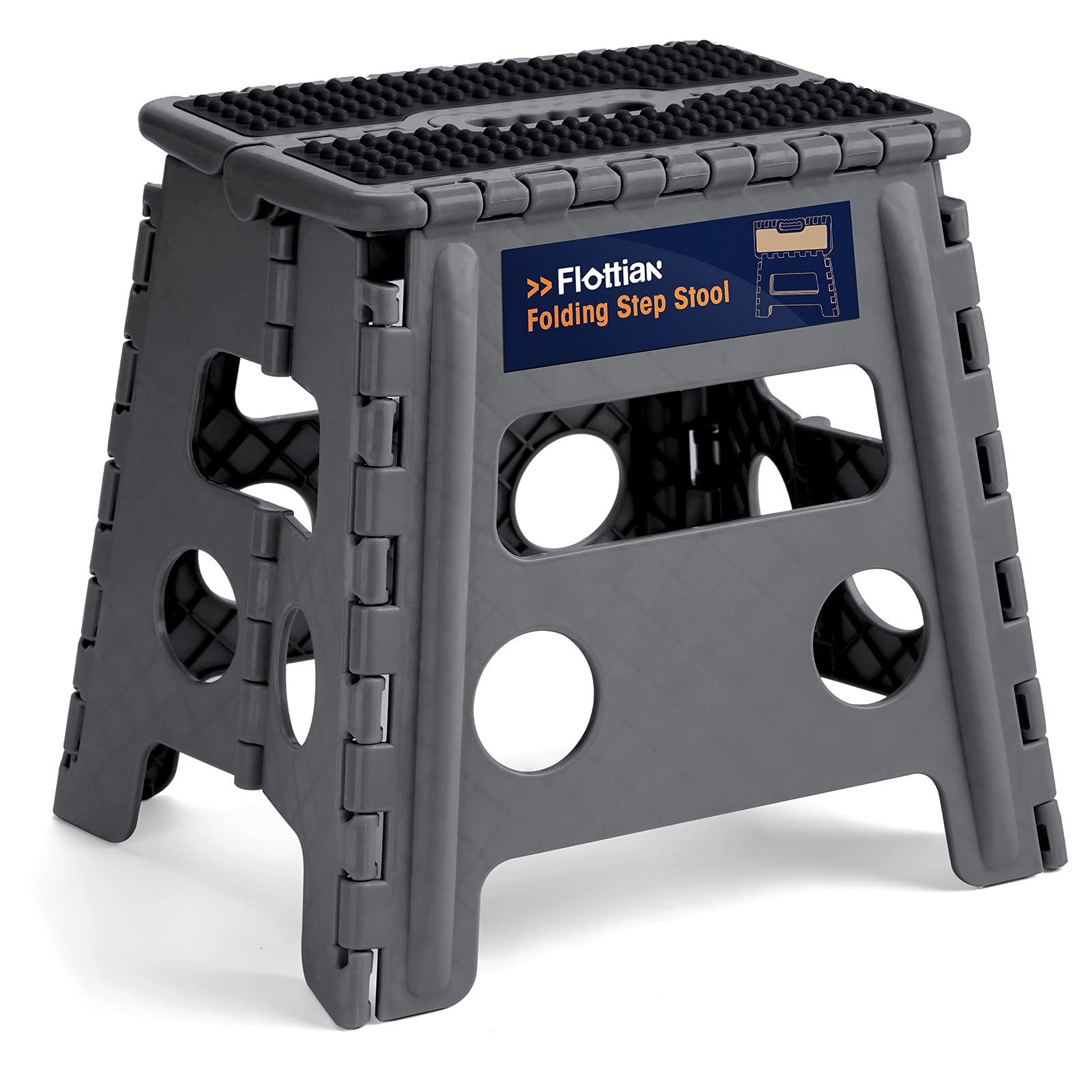 Photo 1 of Flottian 13" Folding Step Stool for Adults and Kids Holds Up to 300 lbs,Non-Slip Folding Stools with Handle, Compact Plastic Foldable Step Stool for Bathroom,Bedroom, Kitchen Gray,1PC