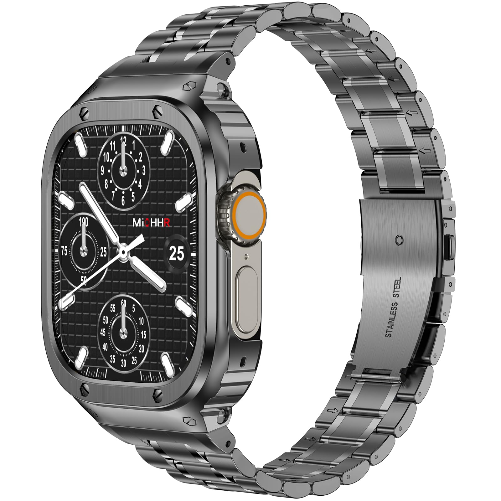 MioHHR Stainless Steel Watch Band with Case Compatible for Apple Watch Bands Ultra 3/2/1 49 mm,Rugged Strap with Metal Protective Bumper Cover for iWatch Ultra 3/2/1 for Men(Space Grey)