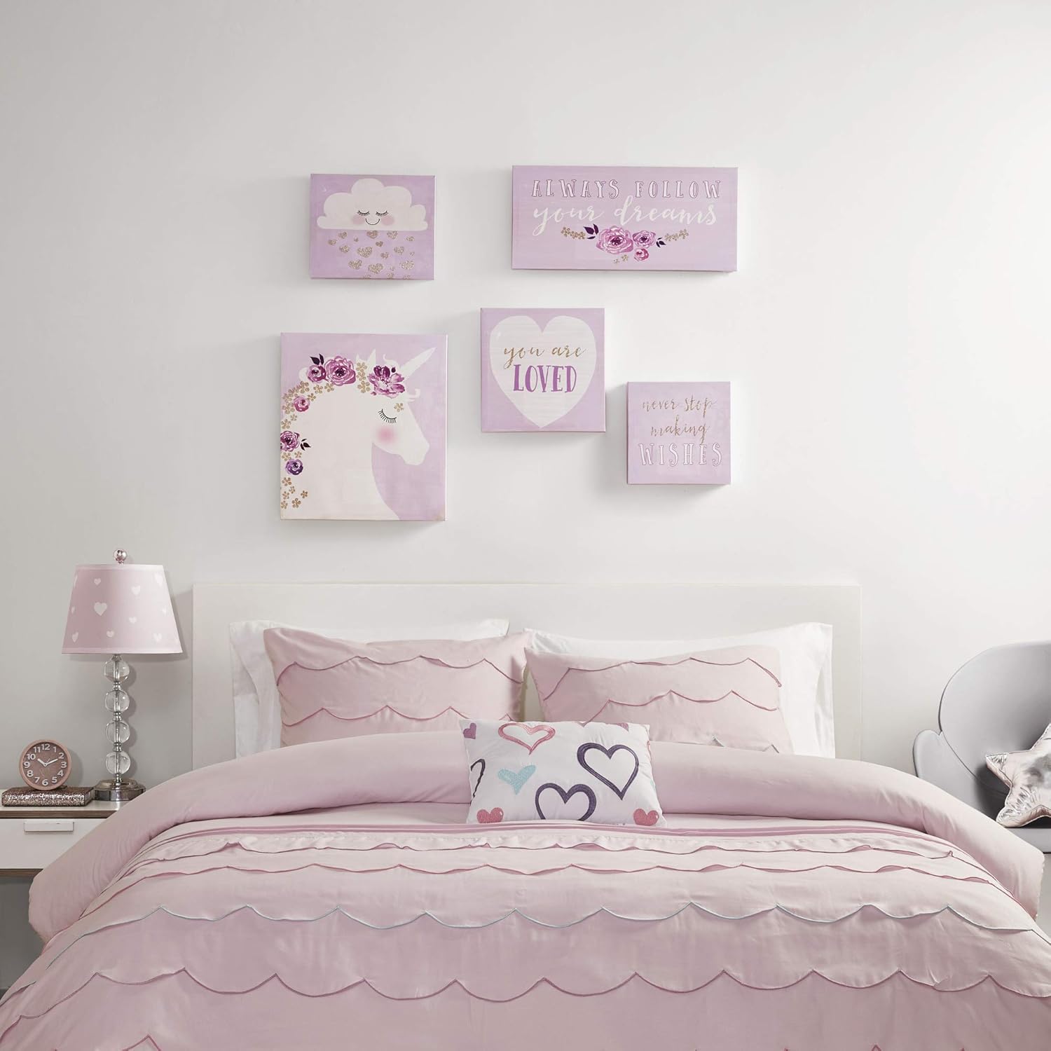 MI ZONE Lavender Dream Inspirational Wall Art Children Room Décor-A Unicorn, Flowers, Cloud, Glitter Canvas Home Accent Nursery Decoration, Ready to Hang Painting for Kids Bedroom, 22" x 10", 5 Piece: Posters & Prints