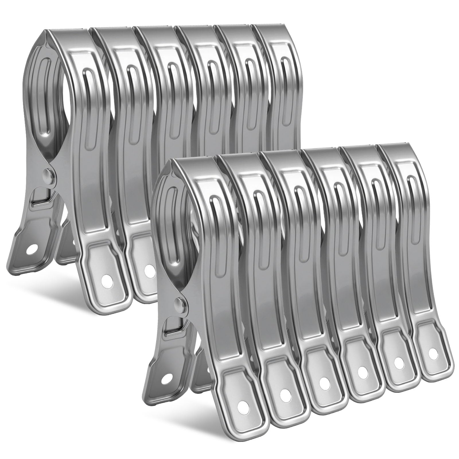 Vicloon Stainless Steel Beach Towel Clips, 12 Pcs 12cm Large Stainless Steel Sunbed Towel Pegs, Stainless Steels Laundry Clip Towels Pegs for Sunbeds, Sun Loungers, Pool Chairs, Laundry