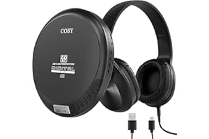 Coby Portable CD Player with MP3 Playback & FM Radio, 60-Second Anti-Skip Protection, Foldable Wired Headphones, Compact Retro Discman Music Player for Home, Car, Travel & Seniors – Clear Stereo Sound