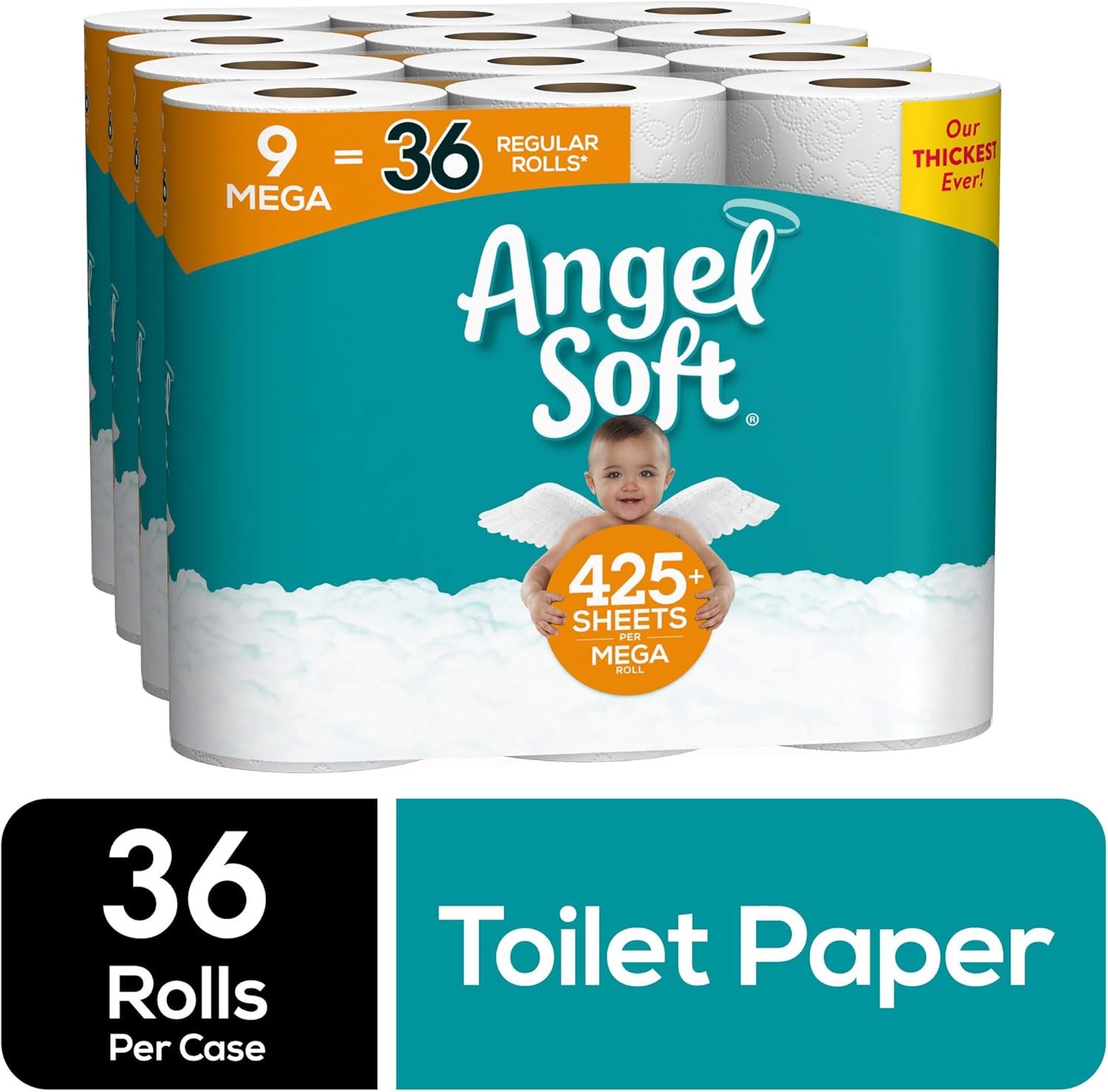 Angel Soft Toilet Paper, 36 Mega Rolls, 36 = 144 Regular Rolls, Bath Tissue, 4 Packs of 9 Rolls: Health & Personal Care