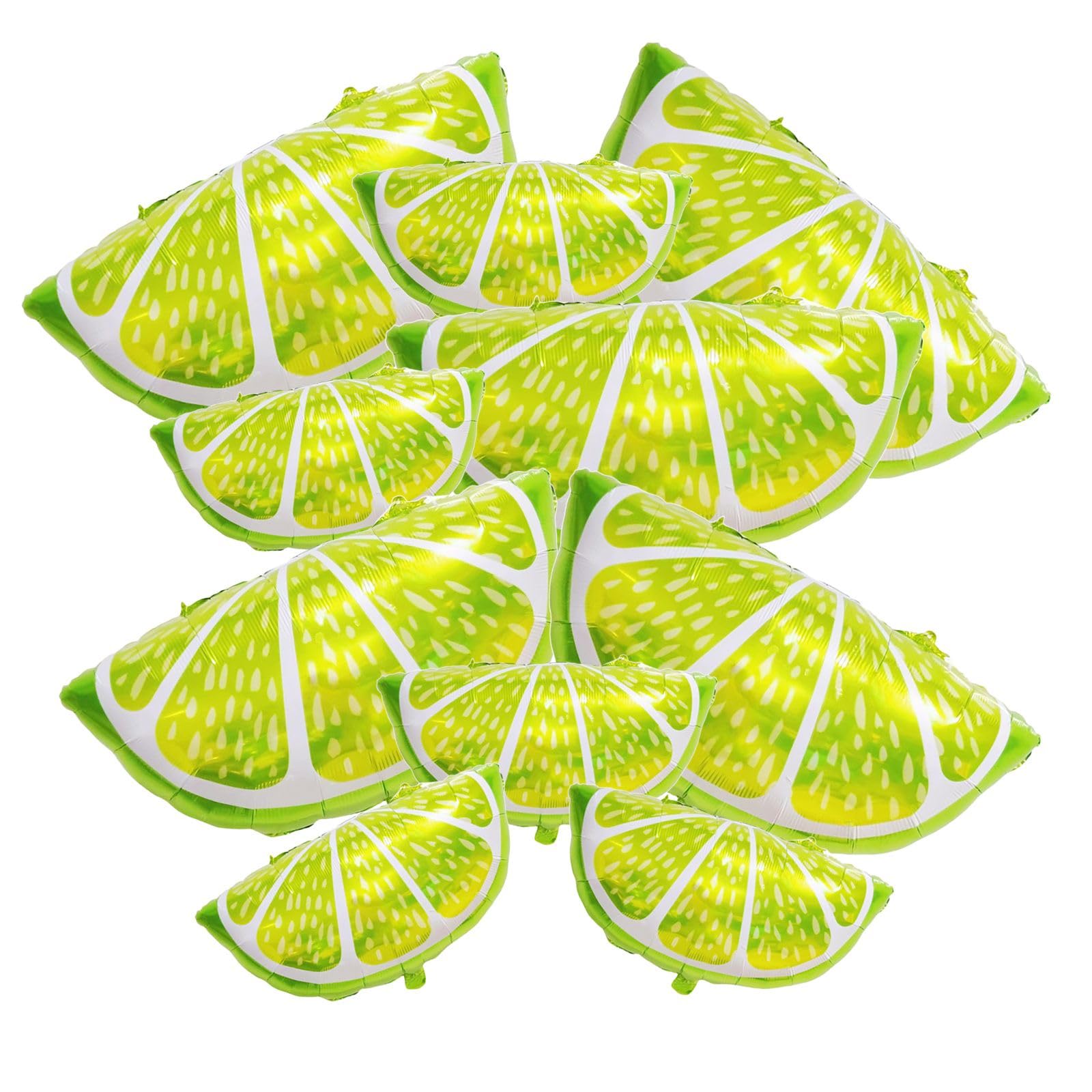 Photo 1 of 10 Pieces 2 Sizes Lime Slice Balloons Set - 5 Large 27 Inches and 5 Medium 18 Inches Green Citrus Lemon Fruit Shaped Mylar Balloons for Tropical Fruit Parties, Birthdays, and Summer Themed Events